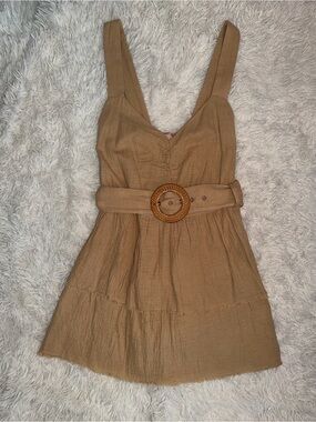 Show Me Your MuMu Tan Sleeveless Mini Dress with Woven Belt